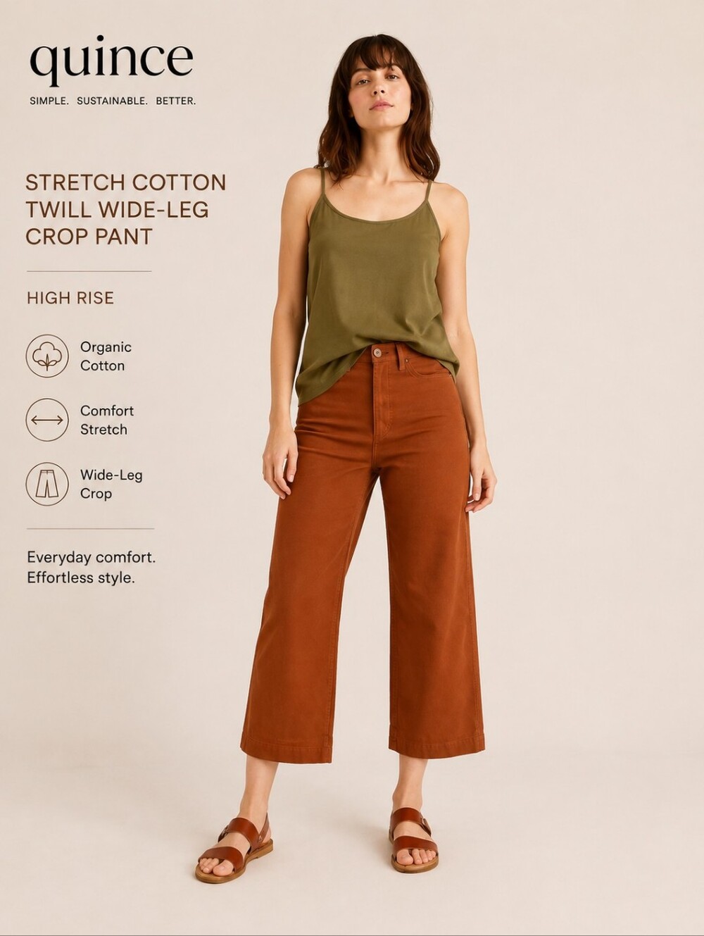 Quince Rust Wide-Leg Crop Pants